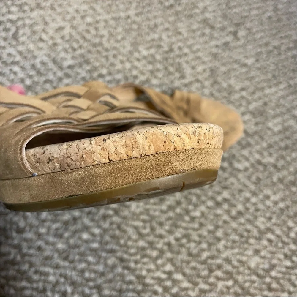 UGG Lilah Wedge Chestnut Brown Suede Cork Strappy Sandals Slip On